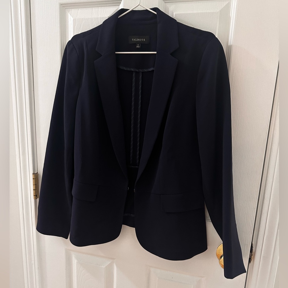 Talbots Tricate/Poly women’s dark blue blazer size 8
